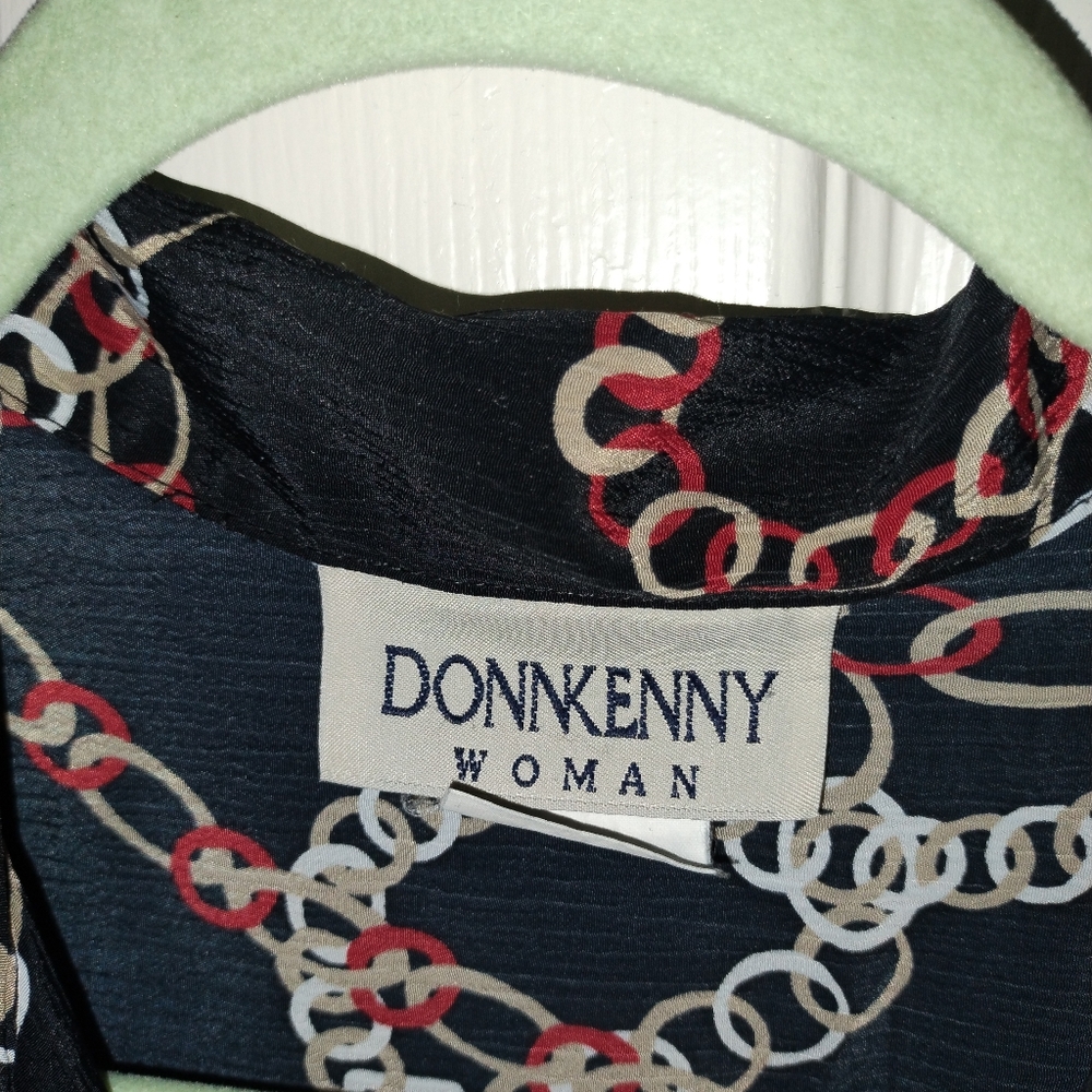 DKNY Black and Red Chain Print Mandarin Collar Blouse